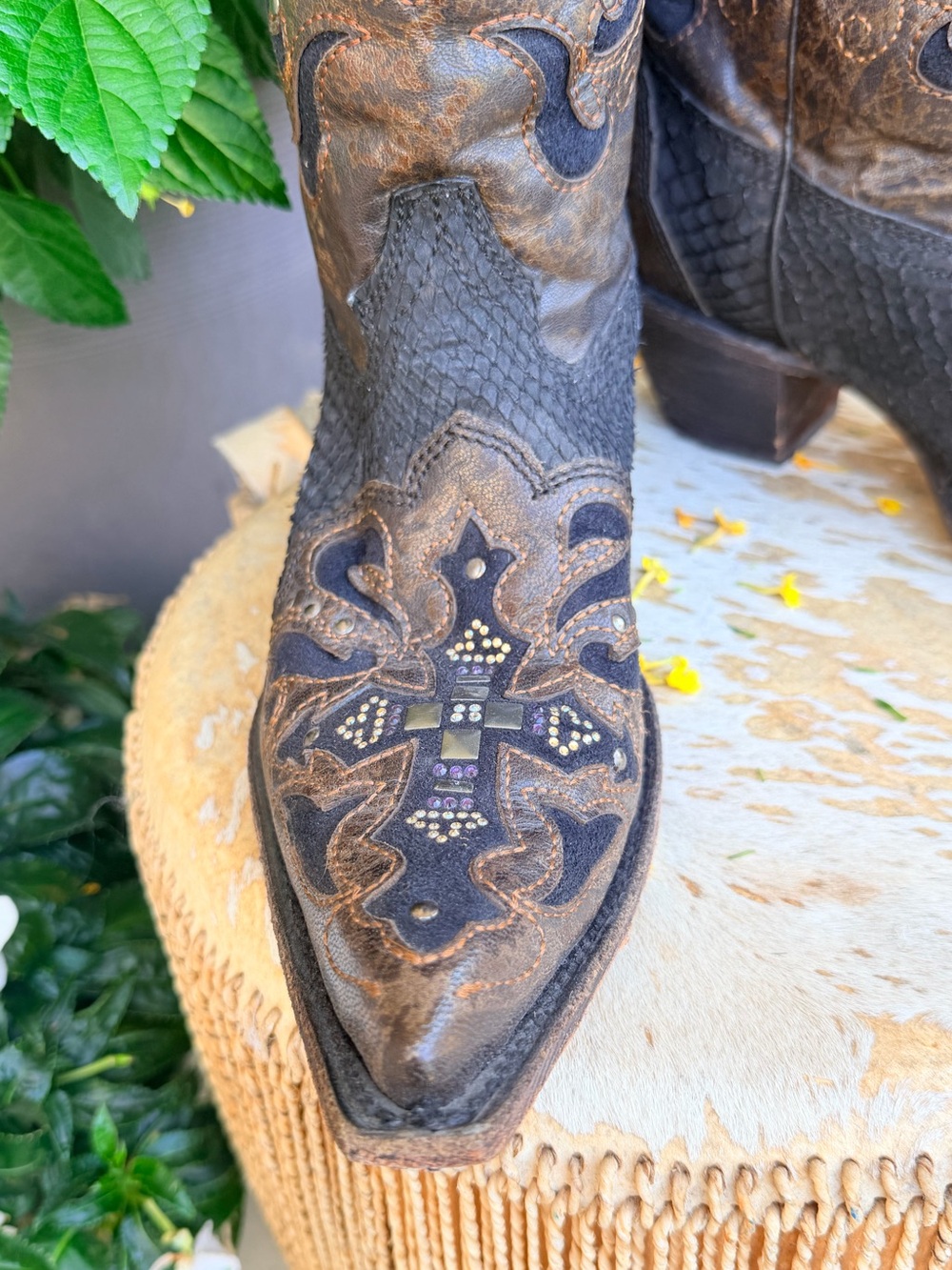 Corral Swarovski Crystal Embellished Cross Python Leather Cowboy Boots Black 8.5 - Picture 3 of 16